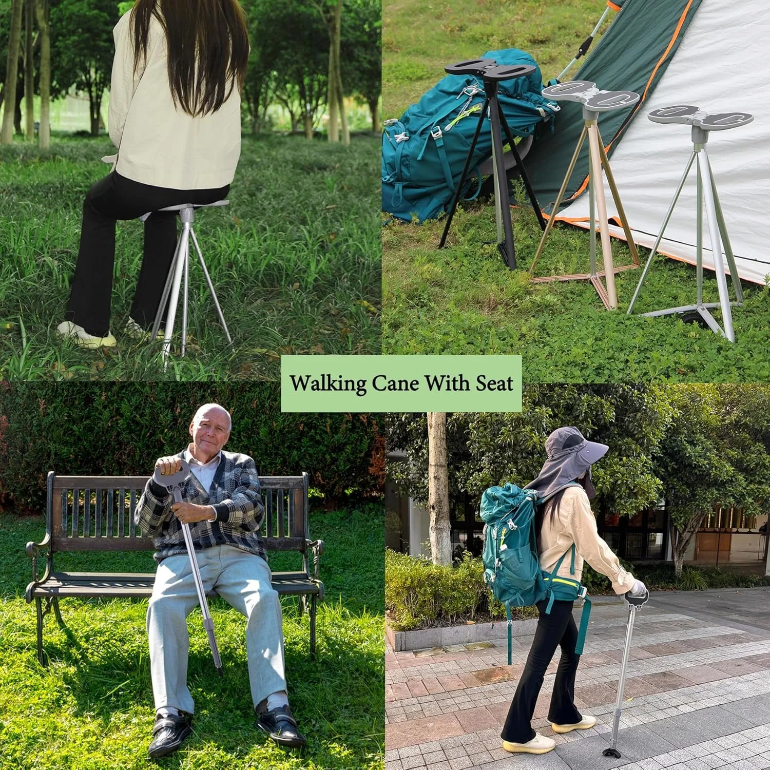 Folding Stool Cane for Seniors Outdoor Converts Walking Stick to Seat 150kg Aluminum Alloy Lightweight Portable Park Queue Trave