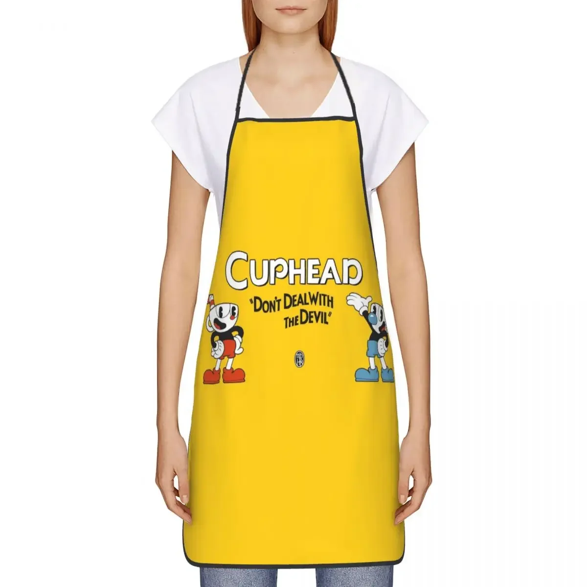 Cuphead Mugman Apron Women Men Unisex Bib Video Game Kitchen Cooking Tablier Cuisine Chef Painting