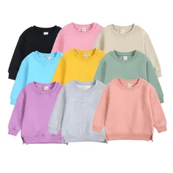 2026 Autumn Winter Baby Boys Girls Hoodie Coat 0-7Years Kids Round Neck Pullover Baby Solid Color Fleece-lined Sweatshirts