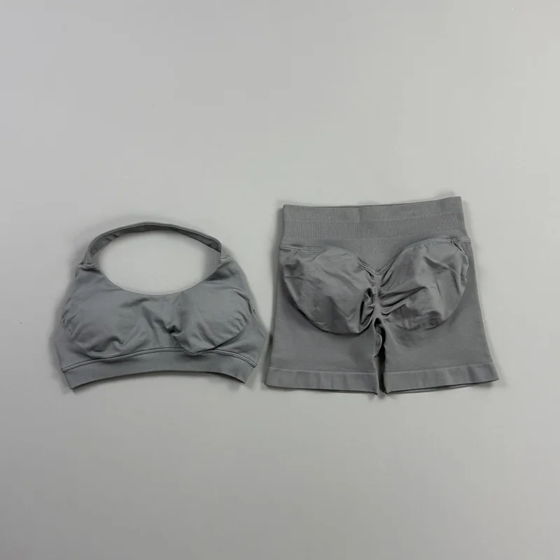 2-teiliges HISTELLO Impact Gym Set für Damen, Sport-BH und Shorts, offener Rücken, Scrunch-Butt, nahtloses Workout-Jogging-Sport-Trainingsset – Detail 27