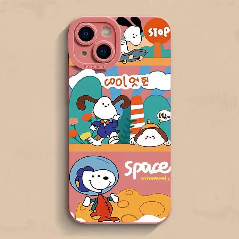 Kawaii سنوبي سيليكون جراب هاتف آيفون 16 15 14 13 12 11 برو ماكس XR 8 7 زائد الكرتون كامل للصدمات لينة غطاء الوفير