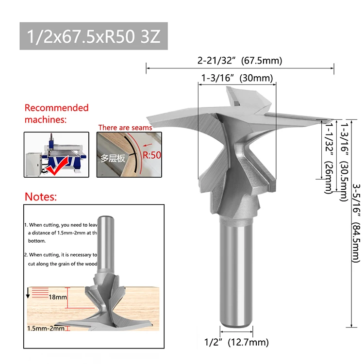 LAVIE 1 Stück 1/4 1/2 6,35mm Schaft Bogenförmiger Integrierter Fräser 2 Kanten, 3 Kanten mit Naht Holzbearbeitungsfräser Schneidwerkzeug – Detail 9