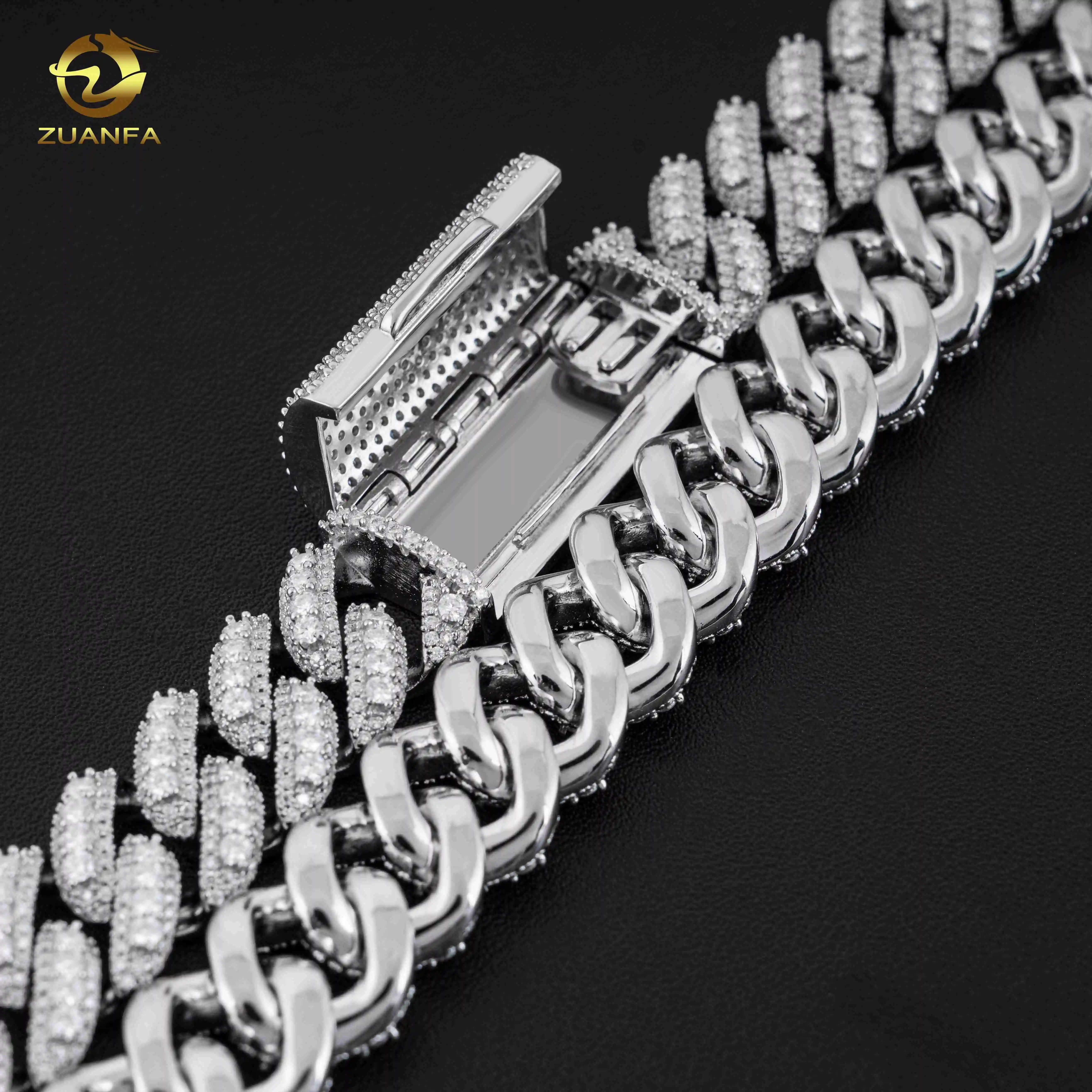 14K Wholesale Gold Hip Hop Iced Out 925 Sterling Silver Cuban Chain Necklace Custom Miami Diamond Vvs Moissanite Cuban Link Cha.