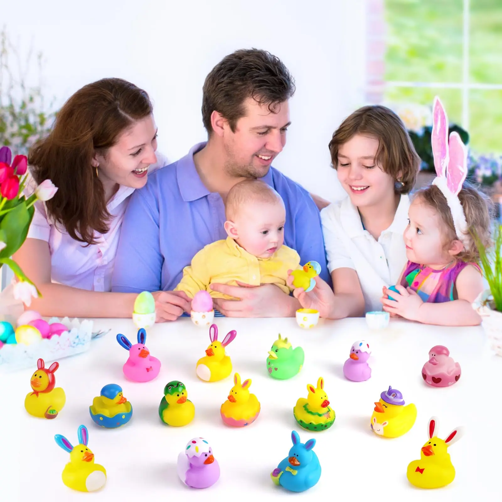 6/12/24pcs Easter Rubber Ducks, Mini 2.1 Inch Bunny Rubber Duckies Bath Toys for Kids,  Easter Basket Stuffers and Party Favors