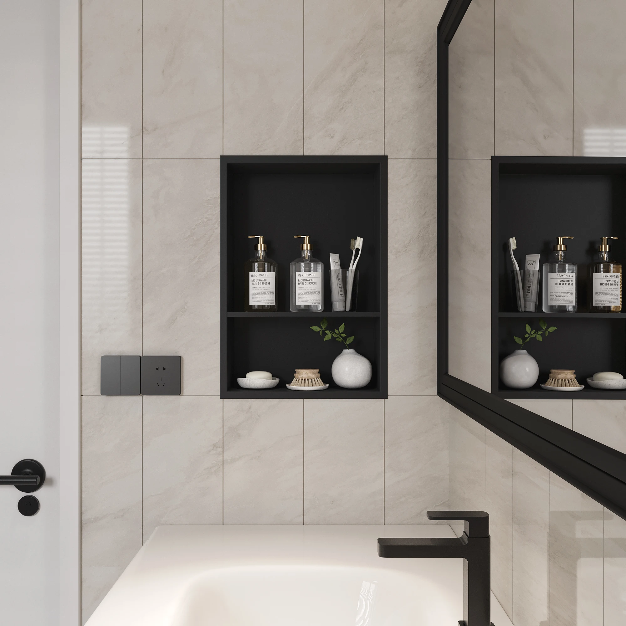 

Modern Stainless Steel Waterproof IPX66 Level Bathroom Shower Niche Insert Wall Niche with Double Layers