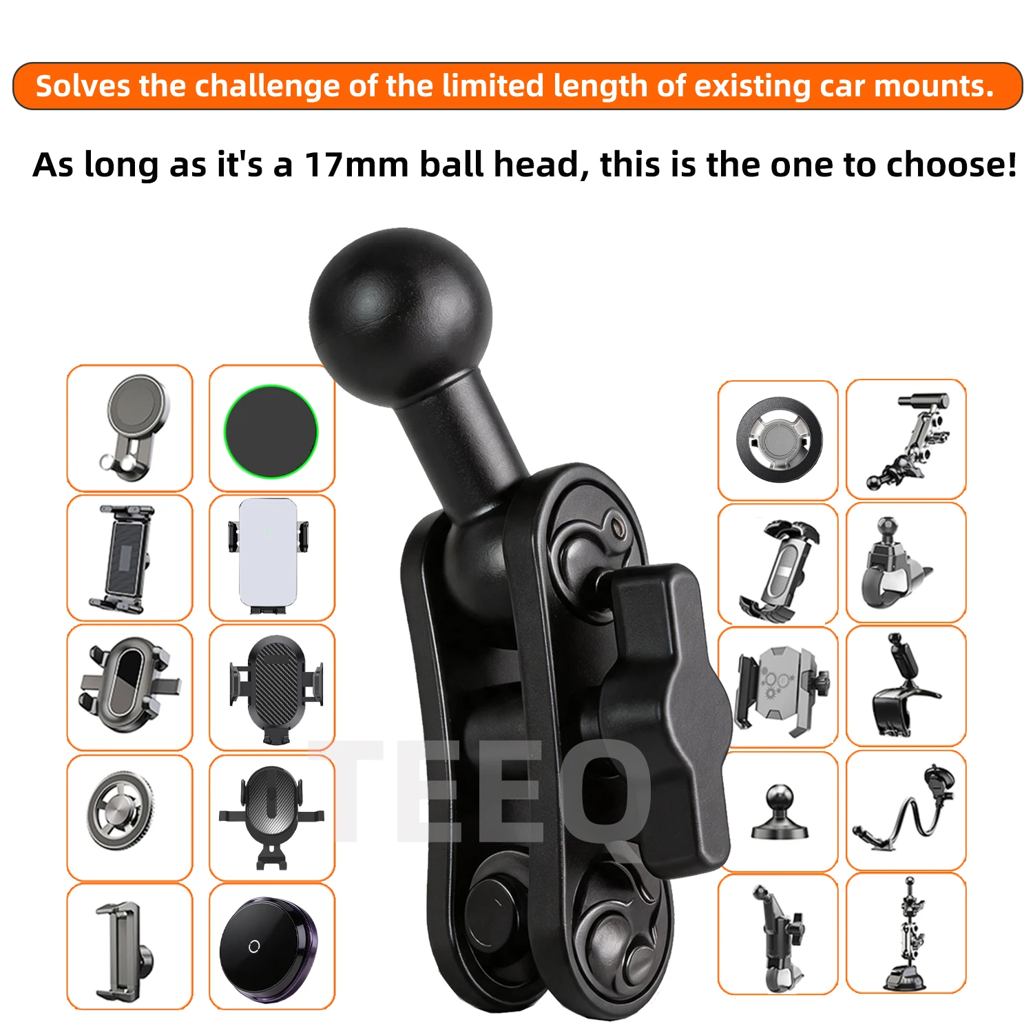 Car Phone Holder Aluminum Alloy Extension Rod 17mm Ball Head Motorcycle Navigation Mount Adapter Handlebar Magic Arm Accessories