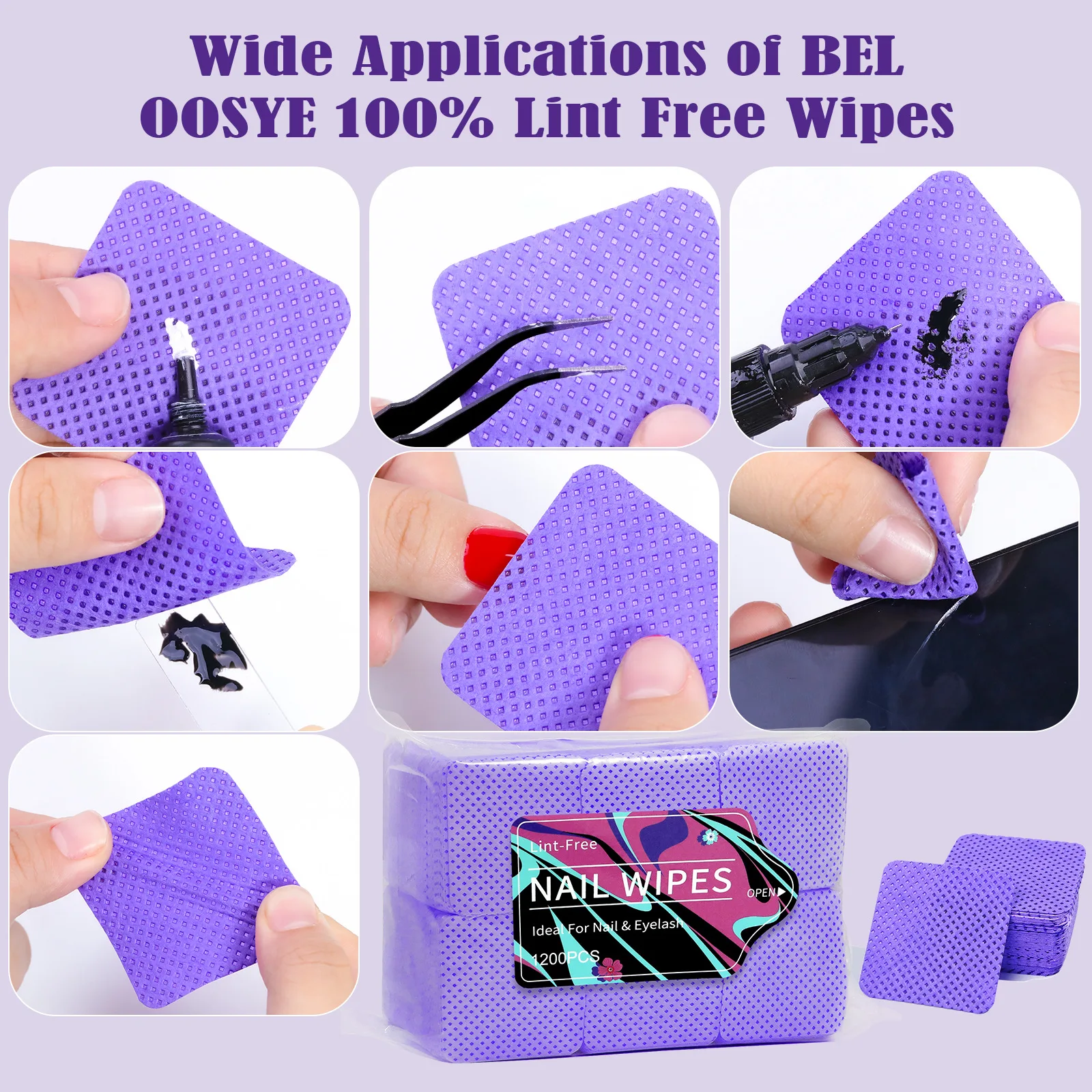 630/1200pcs Lint-Free Gel Nail Wipes Aluminum-Free Cleansing Tissues Nail Polish Remover Pads for Nail Cleaning Care view 5