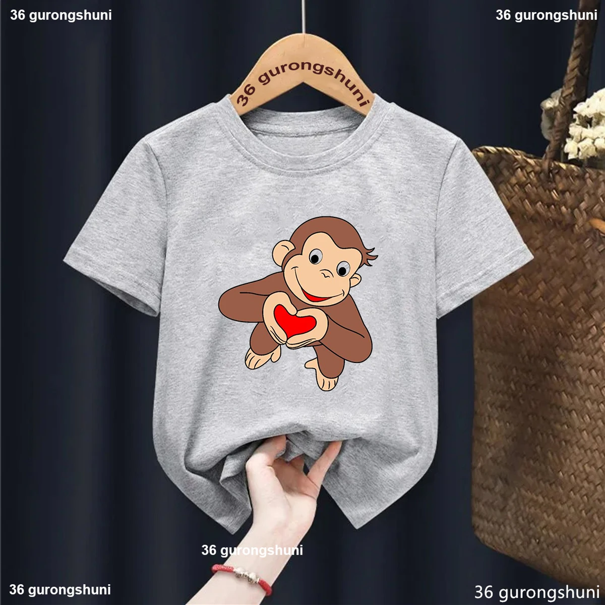 2024 New Girls T-shirt Curious George Cartoon Monkey Print Children\'s Clothing Summer Boys T-shirt Fashion Cute kids Clothes