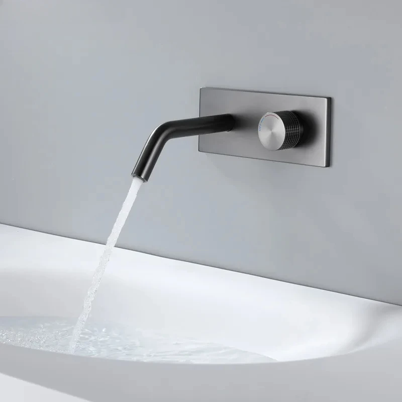 Bathroom Gunmetal wall basin faucet gun gray embedded wall outlet cold and hot water single handle basin faucet