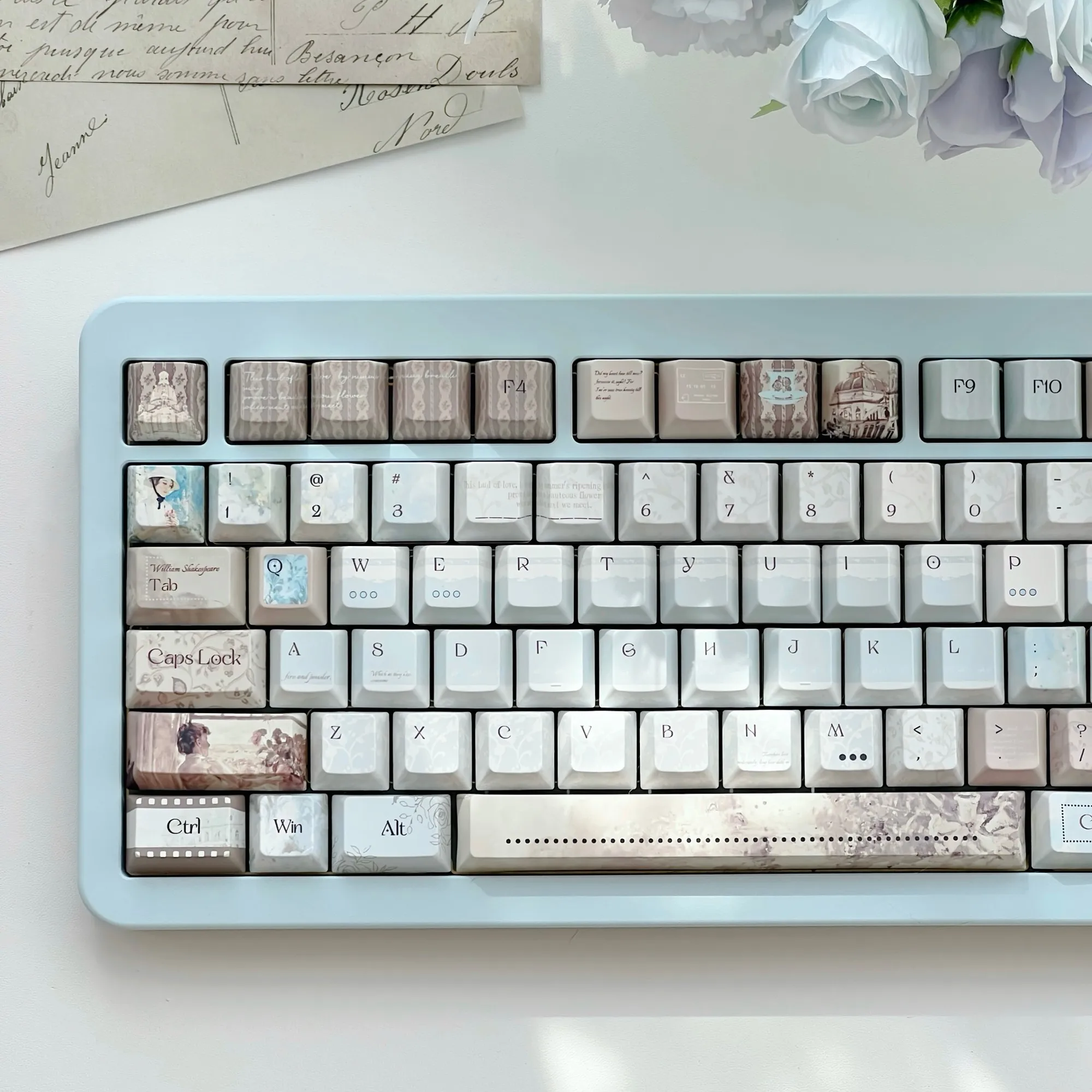 MAIMOOO Girl Letter Keycaps CHERRY SOA Blue Brown Retro Oil Painting Keycaps PBT Thermal Sublimation