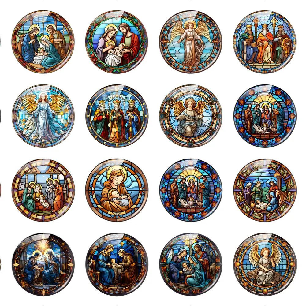 Handmade Jesus Christian Christmas Virgin Mary Glass Cabochon Charms Flatback Demo Flat Back Cameo For Diy Jewelry Making