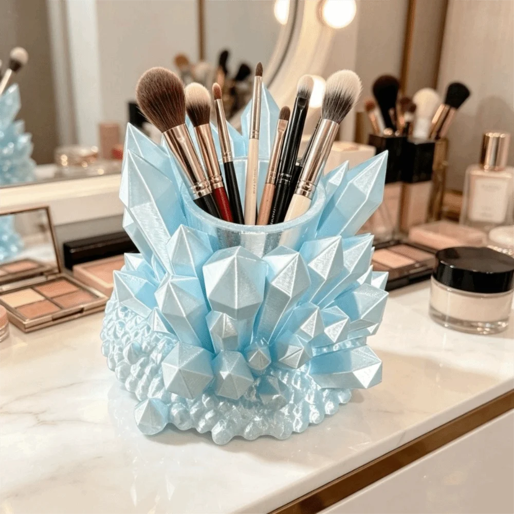 Multi-functional Plastic Crystal Shaped Pen Holder Funny Creative 3D Printed Pen Stand Storage Display Shelf Girl