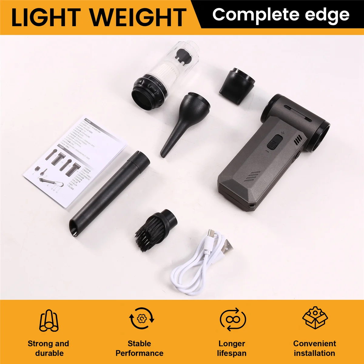 

AB53 Ручной турбоструйный вентилятор 130000 об/мин Бесконечная регулируемая скорость Фен Пылесос Воздуходувка Пылесос Бесщеточный двигатель