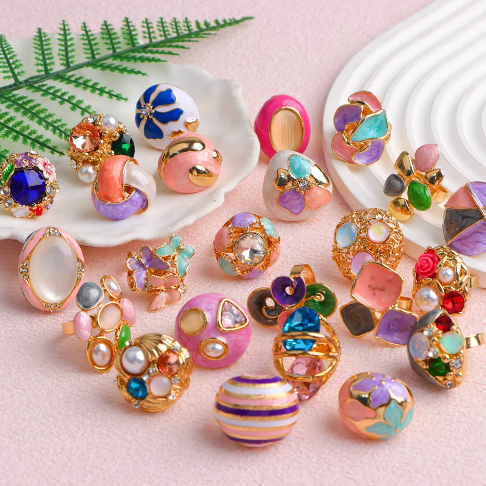 10 قطعة/الوحدة موضة ريترو أنيقة رائعة غير النظامية الحلو متعدد الألوان المينا خواتم للنساء مزيج نمط مجوهرات اكسسوارات هدايا #5