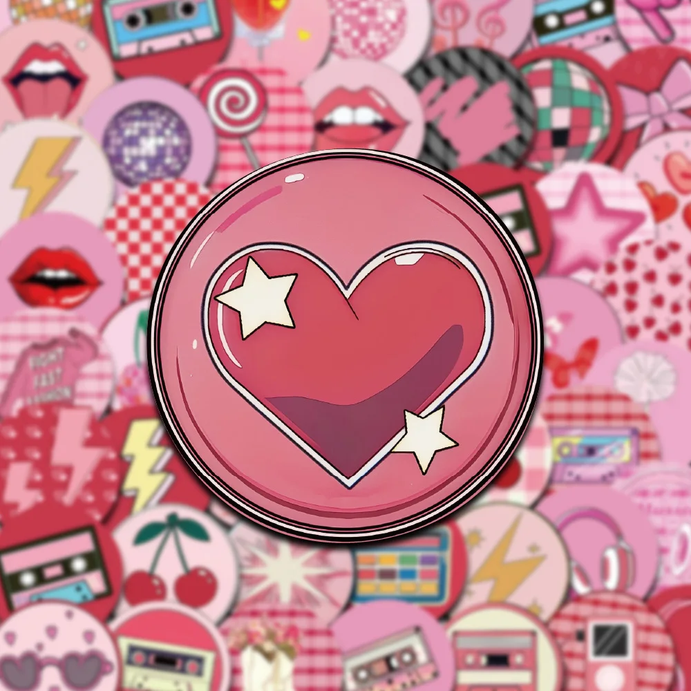 50PCS Pink Trendy Ins Modern Art Circular Graffiti Stickers Butterfly Love Cherry Lantern Ball Sunglasses Creative Decoration