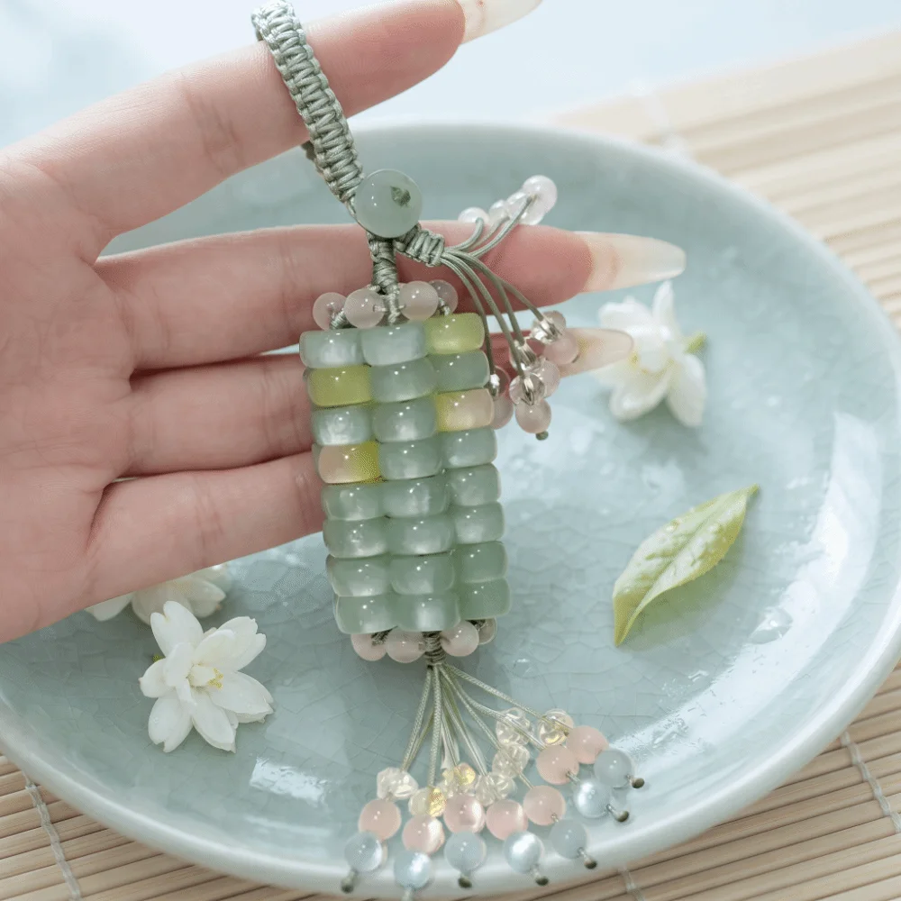 Crystal Beads Corn Pendant Material Bag Flat Shape Gypsum Stone Texture Crystal Corn Phone Chain Multicolor Wheel Hand Weaving
