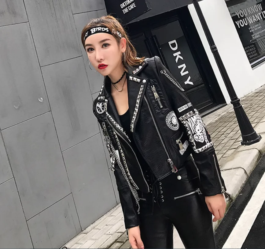 

Autumn and Winter Rivet Heavy Industry Trendy Brand Design Short Collar Leather Jacket