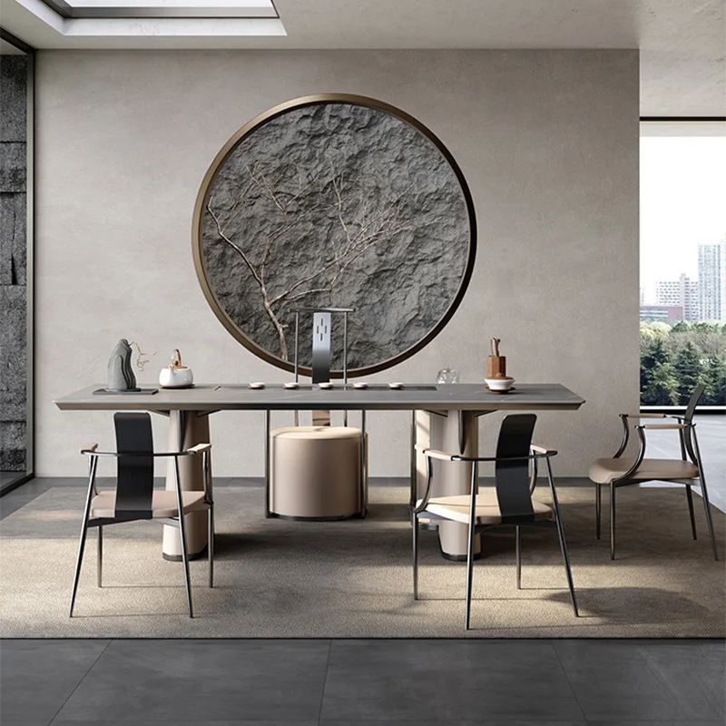 Slate tea table, modern simple light luxury tea table and chair combination living room designer
