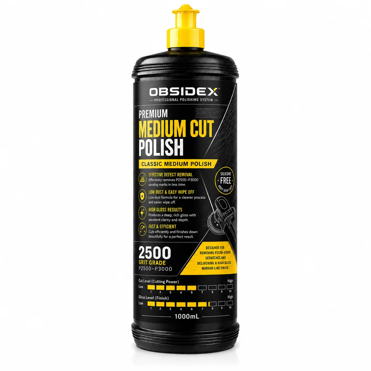 OBSIDEX Medium Cut Polish – Classic Medium Polish for Scratch Removal, P2500–P3000 Sanding Marks & Mirror-Like Shine
