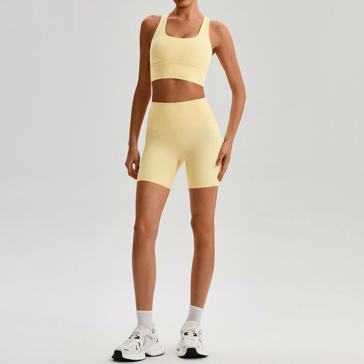 Solid Color Women Sports Suit High Waist Shorts Legging Fitness Bra 2pcs Short Legging Yoga Set Gym Workout Training Chest Pad