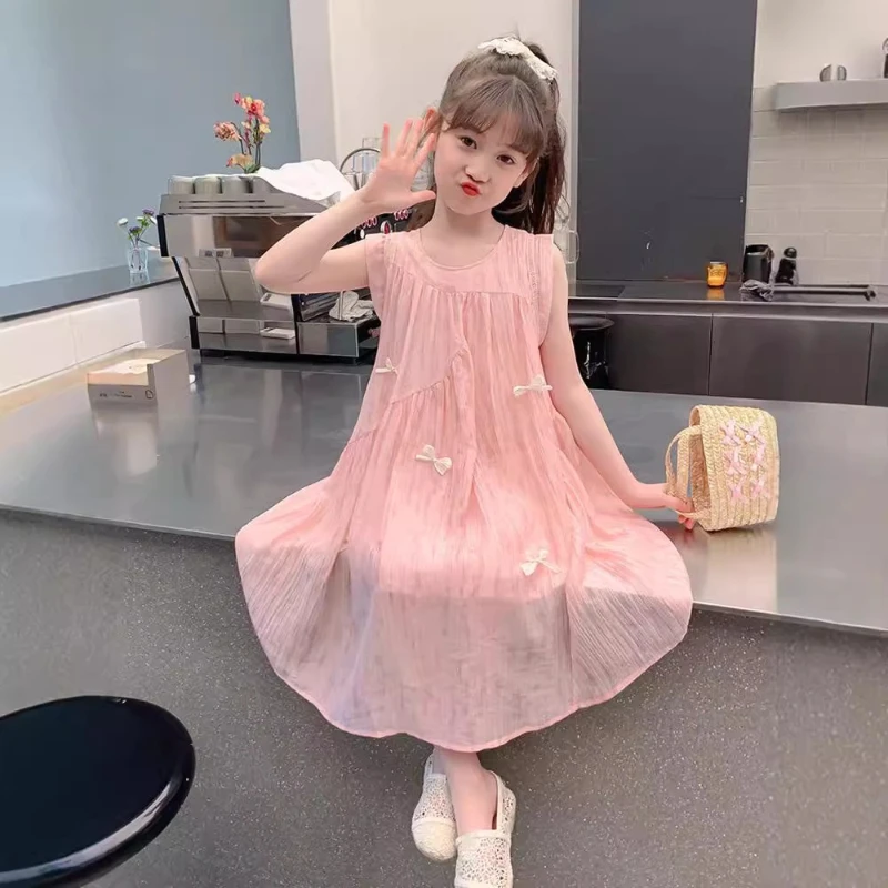 

Girls' Floral Sleeveless Sundress 2026 Summer New, Loose Beach Shift Dress for Big Kids Casual Breathable Daily Wear