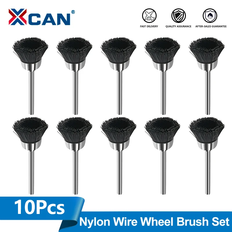 XCAN 10pcs 3mm Shank Nylon Wire Wheel Brush Polishing Wire Brush for Dremel Rotary Tools Accessories Rust Remove Tool