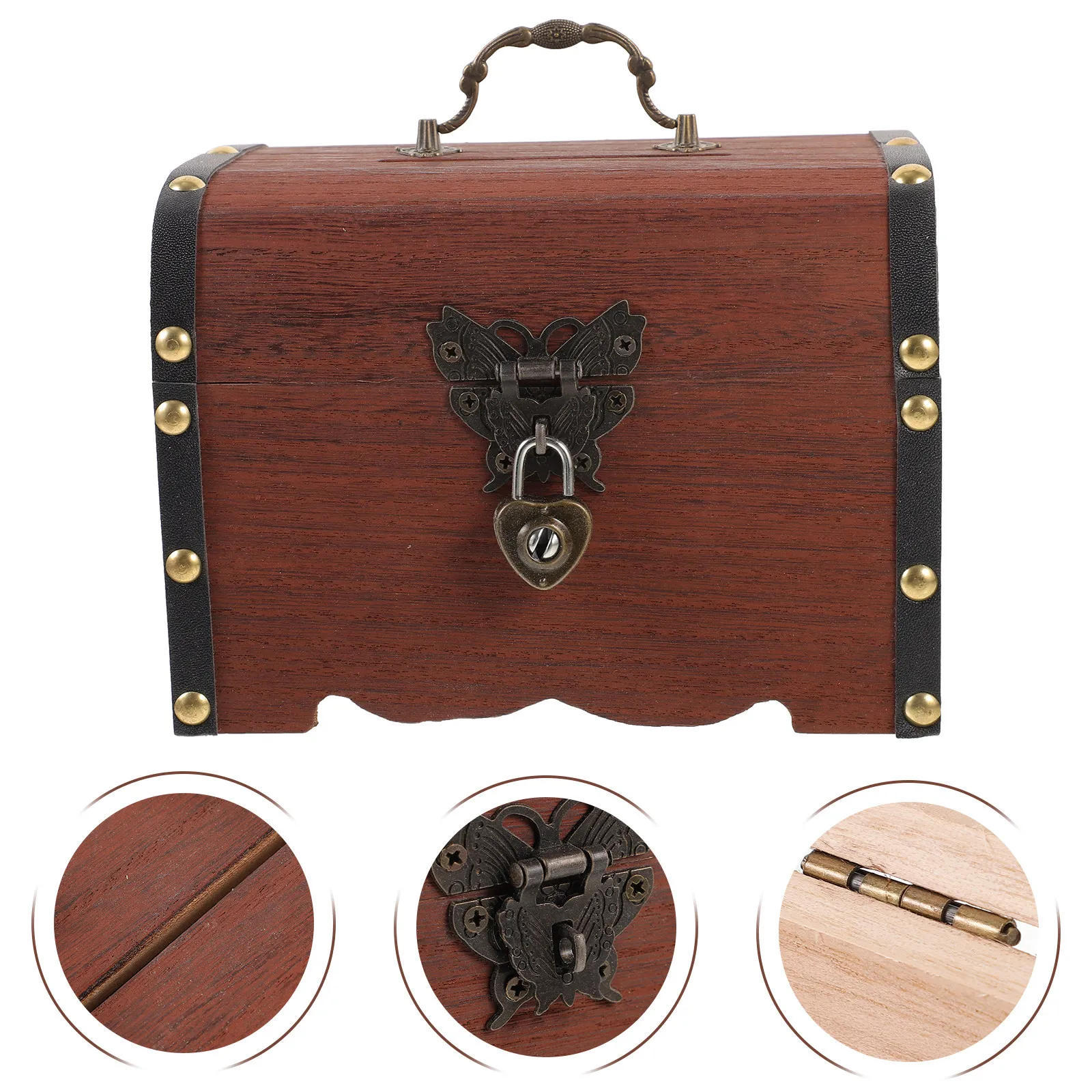 Lockable Wooden Piggy Bank Retro Style Money Box Coin Storage Safe Box Vintage Style Household Saving Chest Jewelry Organizer