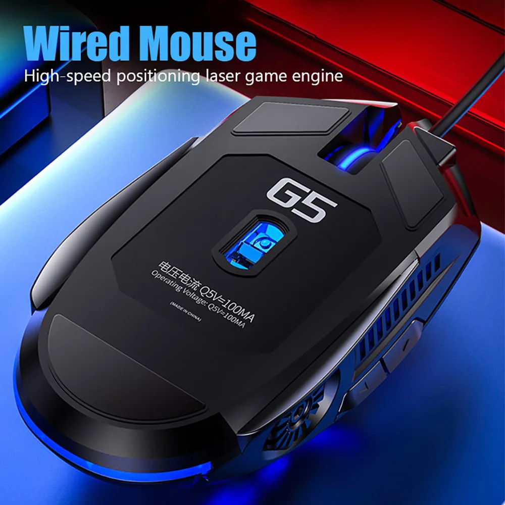 G5 Mute Wired Mouse RGB Backlight Gaming Mouse 6 Button 1200 DPI USB Mouse Office Mouse Gamer Mice for PUBG Computer PC Laptop