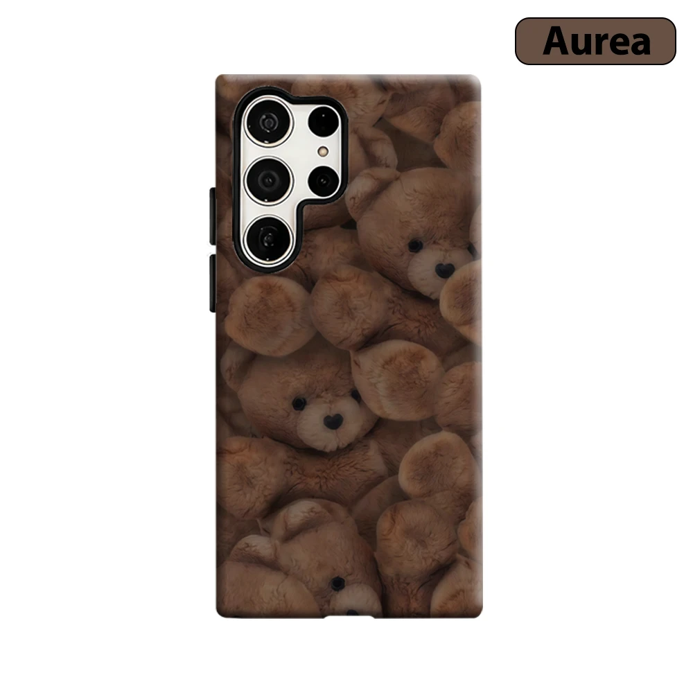 Tan Teddy Bear Cluster Print Phone Case for Samsung Galaxy S25 Ultra S24 S23 Ultra Plus Shockproof Double Layer Tough Back Cover