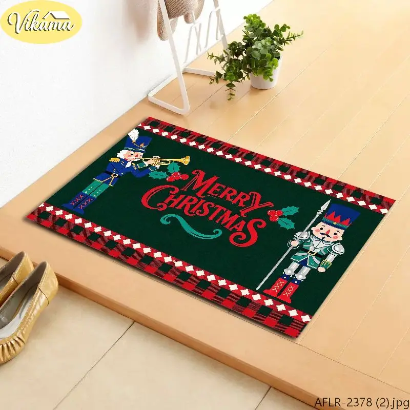 VIKAMA Christmas Doormat Nutcracker Trumpeter Guards Holly Sturdy Durable Door Mat for Outdoor Entrance Christmas Decor