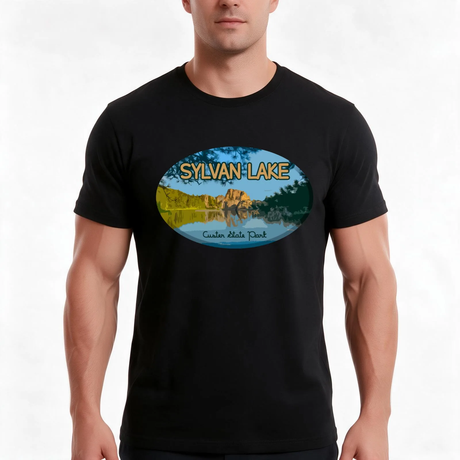 Sylvan Lake, Custer State Park T-Shirt, Summer Casual Cotton Tee, Oversized Streetwear Tops, Vintage Graphic Print, 100% Cotton