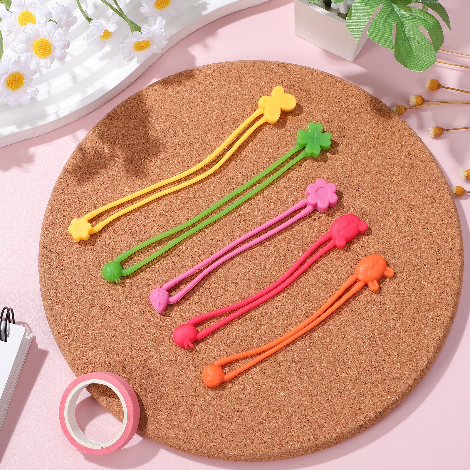 5Pcs Silicone Bands Elastic Stretchy Flexible Bands for Bento Box Book Cable Fixing Multipurpose Kitchen Silicone Straps