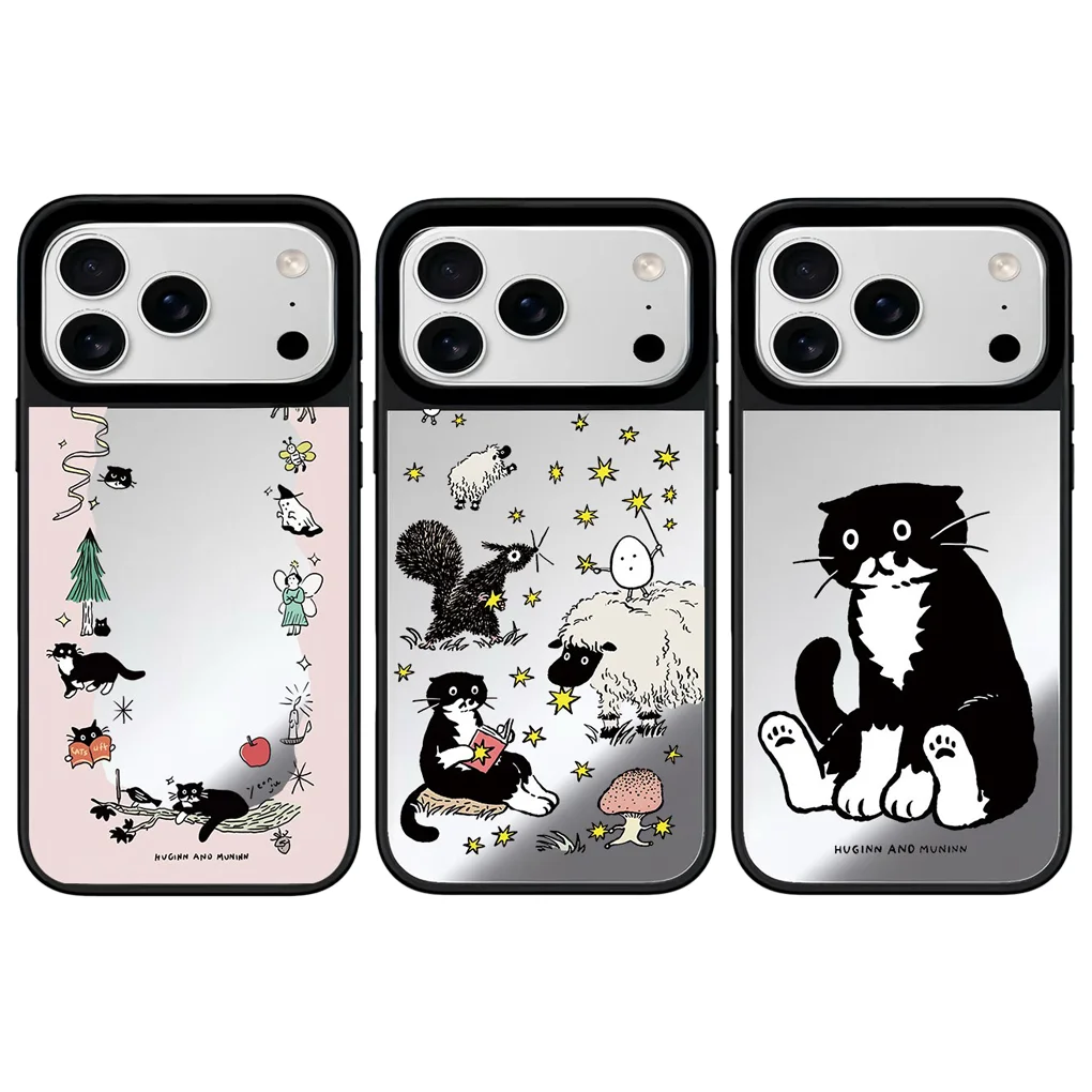 

Black Cat Mirror Surface Black Border Magnetic Phone Case Cover for IPhone 12 13 14 15 16 17 Pro Max Case