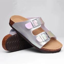 Pallene Women's Flat Sandals Cork Footbed Slippers Adjustable Buckle Slip On Fashion Summer Sandals Non Slip House Cork Slides