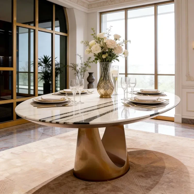 Sintered Stone Dining Table with Stainless Steel Base Round Home Dinner Table Customizable Size & Color