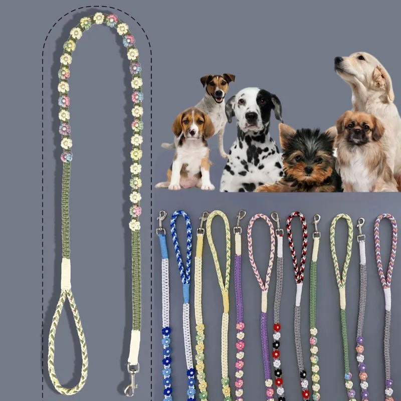 Modische Welpen-Zugleine 150cm Handgewebte Blumen-Hundeleine für Kleine und Mittelgroße Hunde Katzenleine für Outdoor-Spaziergänge Hundezubehör Neu