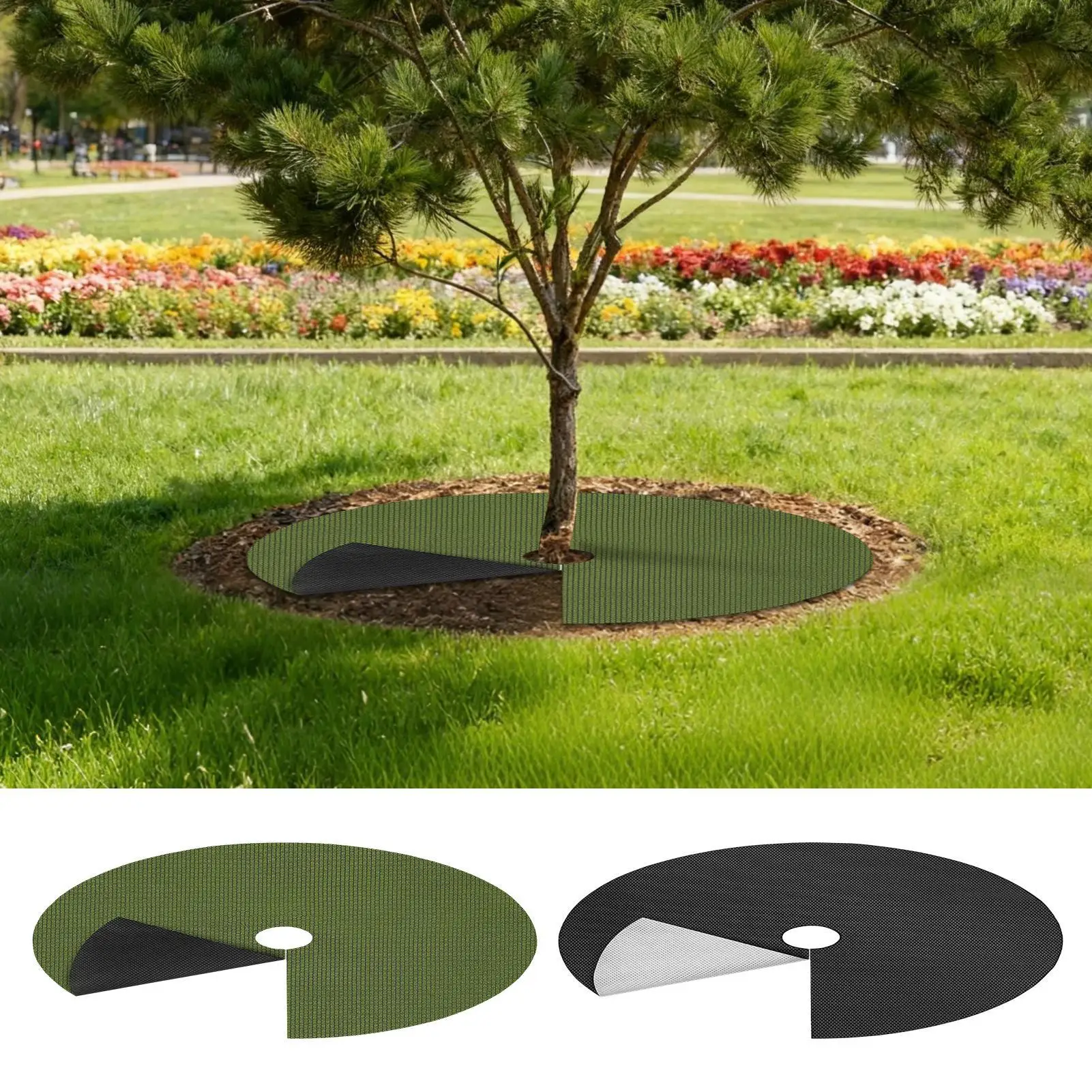 

Tree Mulch Ring Weeding Barrier Thickened Protector Mat Plant Cover Anti Grass Gardening Fabric Weeds Control with Ground Nails