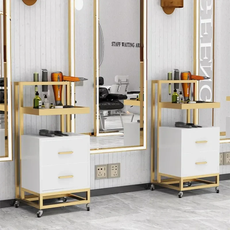 High Gloss European Style Modern Metal Frame Hair Layer Cart Beauty Salon Trolley With Dryer Holders