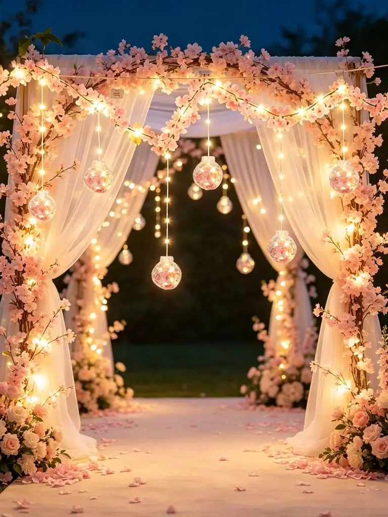 Pink Cherry Blossom Garland String Lights with Hanging Wishing Ball Ornaments, 118 Inch Artificial Flower Vine, 270 Cherry Blooms 108 LED Lights, USB Operated Remote Control 8 Modes, Romantic Fairy Lights for Balcony Bedroom Wedding Birthday Party Spring