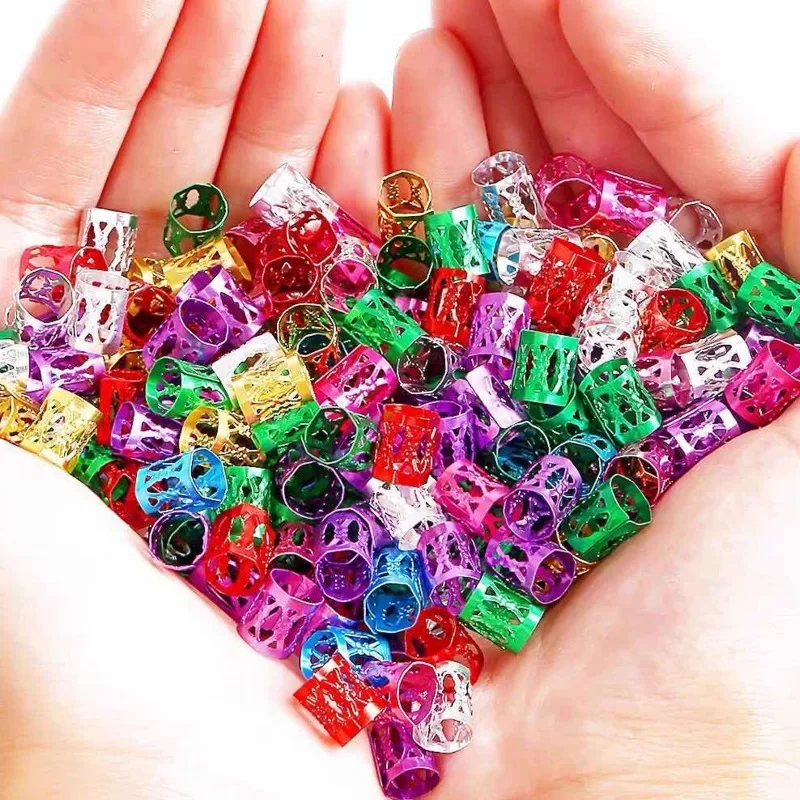 100/500pcs Gold Silver Dreadlock Hair Rings Cuff Clips Hair Braids Colorful Dirty Braids Beads Hairpin Jewelry Hair Accessories