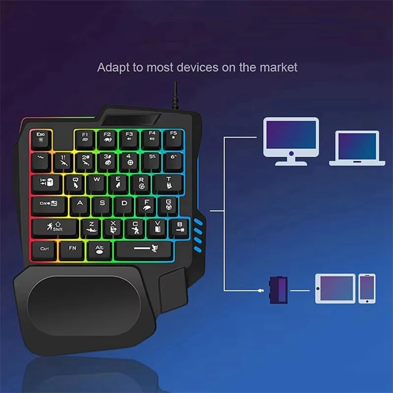 ABZY-Gaming Keyboard Single Hand Usb Wired 35Key Ergonomics RGB Backlight Mini Keyboard For Laptop Desktop PC Smartphone