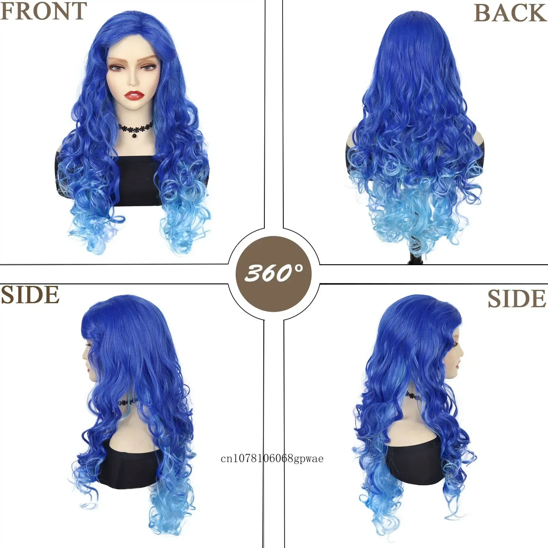 Cosplay24 Polegada longo ondulado peruca sintética cosplay perucas para mulheres skyblue misturado azul ombre traje de halloween festa alta temperatura