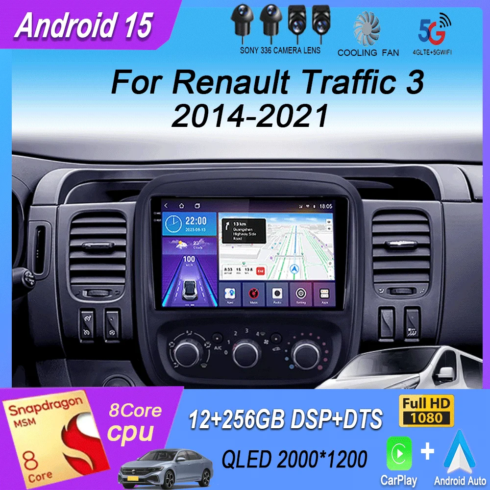 Rádio automotivo android 15 para renault tráfego 3 2014-2021 para opel vivaro b 2014-2018 reprodutor de vídeo multimídia navegação gps dsp
