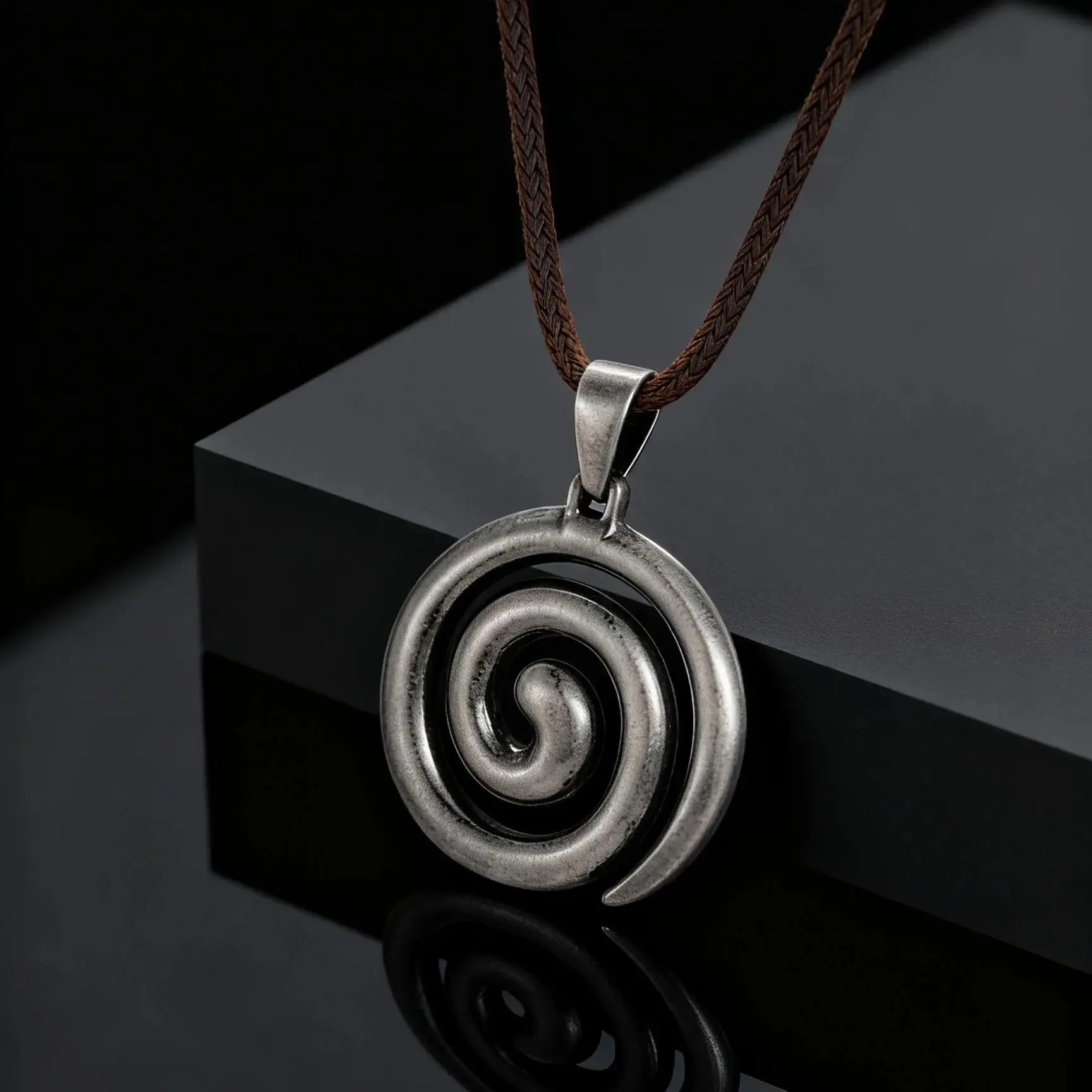 Stylish Vintage Stainless Steel Geometric Spiral Vortex Pendant Necklace for Men Waxed Rope Necklace Fashion Hip Hop Jewelry