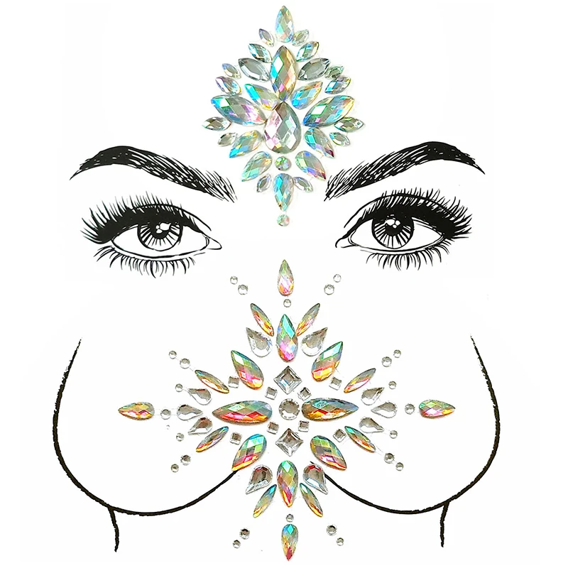 Glitter Face Chest Jewels Tattoo Stickers Festival Party Rhinestone Temporary Flash Tattoos Face Jewels Gems Body Paint Sticker