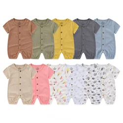 Fetchmous Infant Rompers 2 Pieces Cotton Baby Girl Clothes 0-24M Print Newborn Baby Boy Clothes Summer Cartoon Short Sleeves