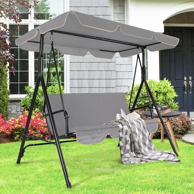 

3-Person Outdoor Patio Swing Chair, Porch Swing with Canopy and Durable Steel Frame for Patio, Garden, Poolside, Backyard