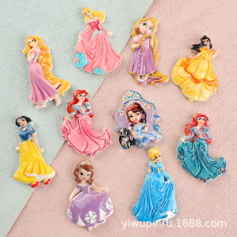 Jupe longue de dessin animé Kawaii pour enfants, série princesse, résine, scrapbooking, bijoux à bricoler soi-même, cadeau pour enfants, épingle à cheveux, accessoires, nouveau, 10 pièces