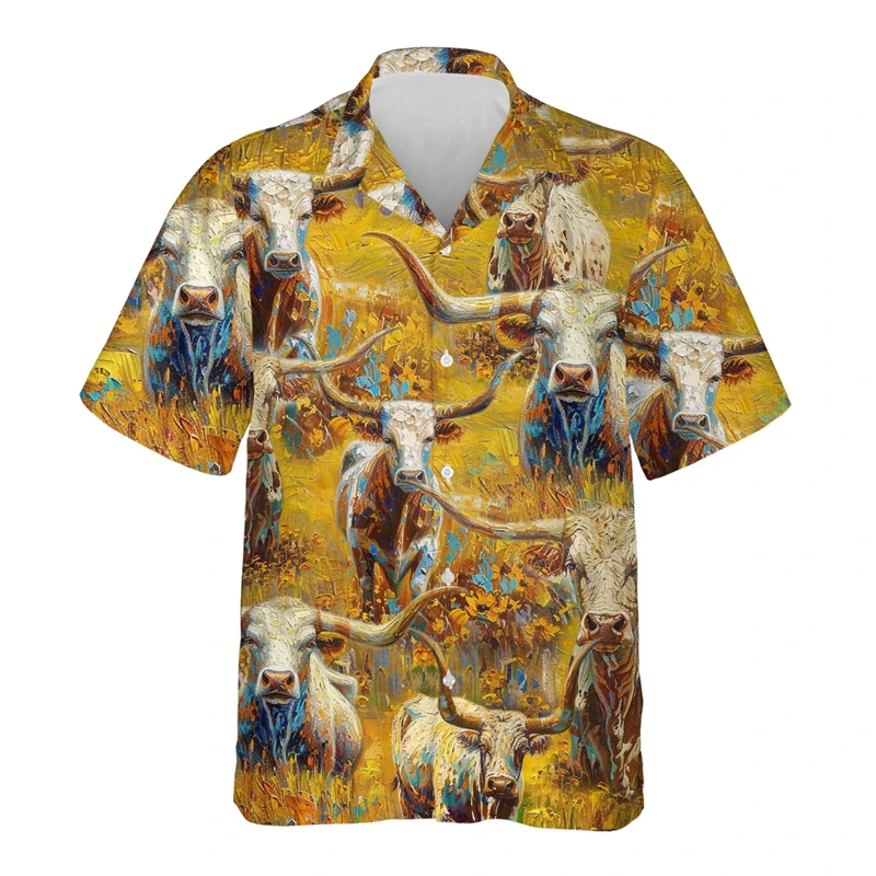 Męska designerska odzież 3D Print Cow Shirt Oversized Summer 2024 Travel Hawaii Beach Hawaiian Harajuku Funny Ox Camisa Funny Tops