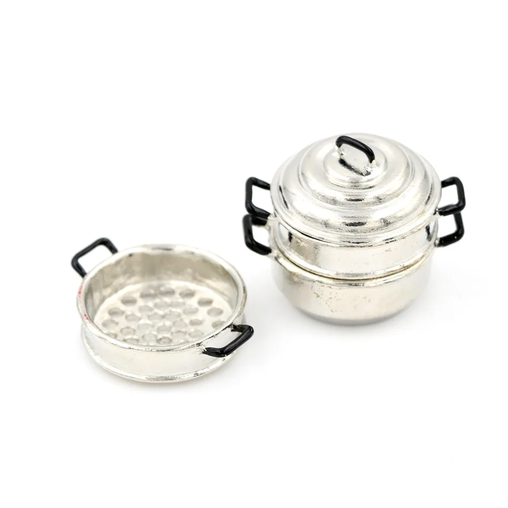 Dollhouse Miniature Furniture Decor Accessories Simulation Kitchen Utensils Metal Steamer Pot Set Mini Cookware Cooking